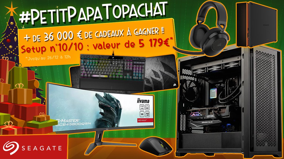 Concours 🎁 Petit Papa TopAchat🎄
🔥 + de 36 000 € de cadeaux à gagner !

On termine avec le #SetupFinal de 5179€ !

Pour participer
☑ #RT ce tweet
☑ Follow <a href="/TopAchat/">TopAchat</a>
☑ Commente avec #PetitPapaTopAchat 

Participe aussi ici⬇️
topachat.com/p/content/conc…
🍀 TAS le 26/12 à 12h