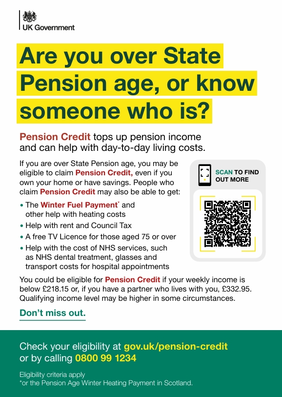 A reminder about Pension Credit❗
People of State Pension age may be eligible to claim Pension Credit, even if you own your own home or have savings. We encourage everyone of State Pension age to complete the calculator to check whether you are eligible: gov.uk/pension-credit…