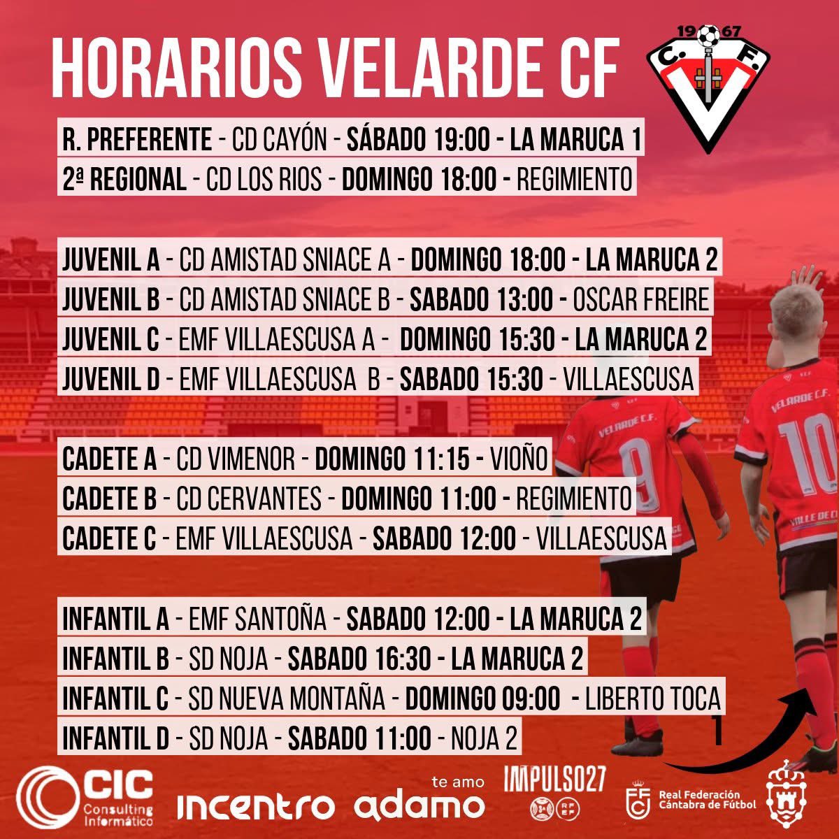 Velarde C.F. (@velarde_cf) on Twitter photo 📋 HORARIOS | Partidos del fin de semana #VelardeCF
#VamosVELARDE | #SoyVELARDISTA 📋 HORARIOS | Partidos del fin de semana #VelardeCF
#VamosVELARDE | #SoyVELARDISTA