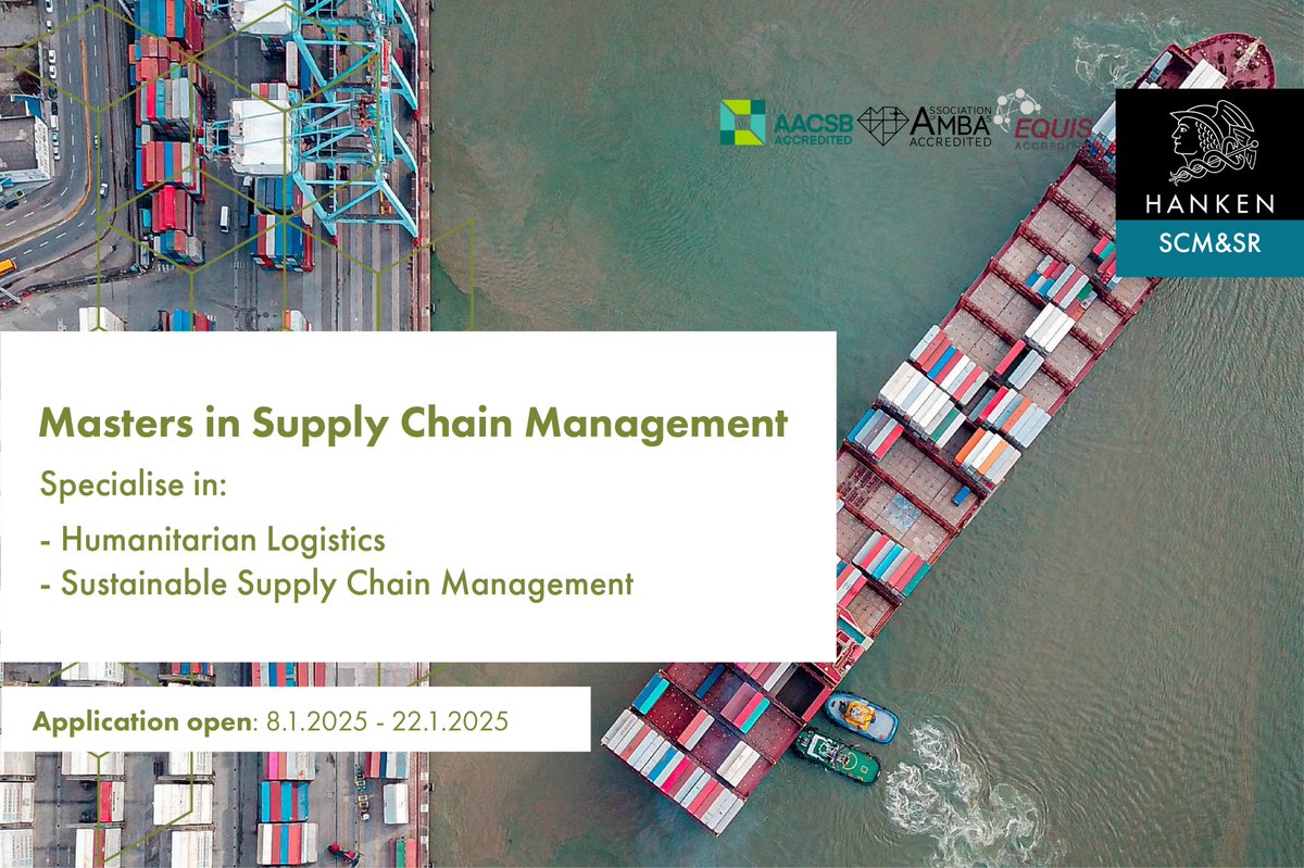 Supply Chain Management & Social Responsibility (@hanken_scm_sr) on Twitter photo 📅 The application period for our Master’s Programme in Supply Chain Management at <a href="/Hanken_fi/">Hanken School of Economics</a> is open, the application period is between 8 January at 8:00 AM – 22 January 2025 at 3:00 PM (UTC+2)!!
👉 Read more on our programme here: hanken.fi/en/departments… 📅 The application period for our Master’s Programme in Supply Chain Management at <a href="/Hanken_fi/">Hanken School of Economics</a> is open, the application period is between 8 January at 8:00 AM – 22 January 2025 at 3:00 PM (UTC+2)!!
👉 Read more on our programme here: hanken.fi/en/departments…