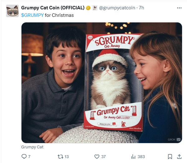 I don't mean to let the Cat out the bag, but how's this for a theory...

<a href="/SimonsCatMeme/">Simon's Cat Token</a> = Official IP rights, Global Adoption, 250,000+ holders, Tier-1 Exchange listings, $300m MarketCap.

<a href="/grumpycatcoin/">Grumpy Cat Coin (OFFICIAL)</a> = Official IP rights, Globally recognized Meme, 5 weeks old, no major