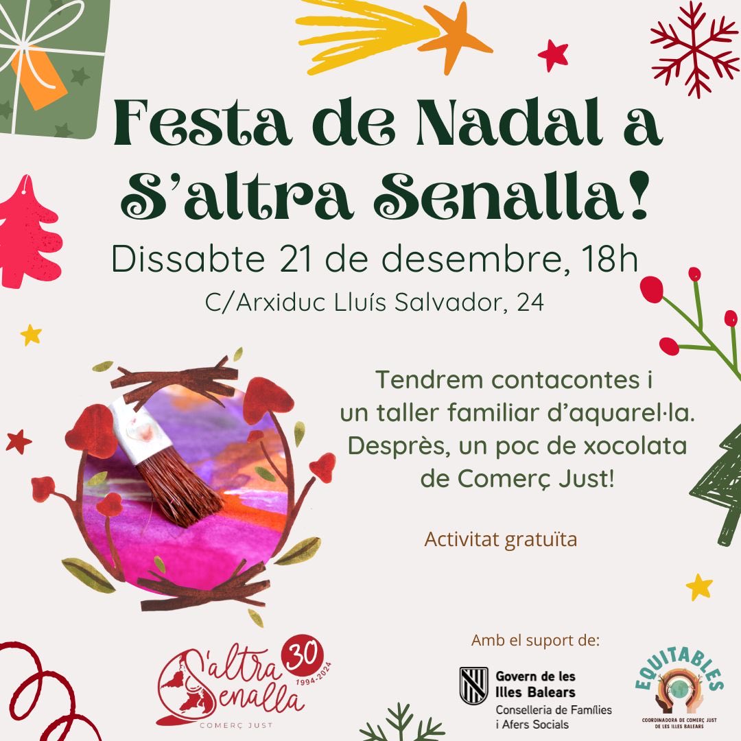 Vine a celebrar Nadal amb noltros: contarelles, aquarel.les, xocolata i el millor ambient senaller!