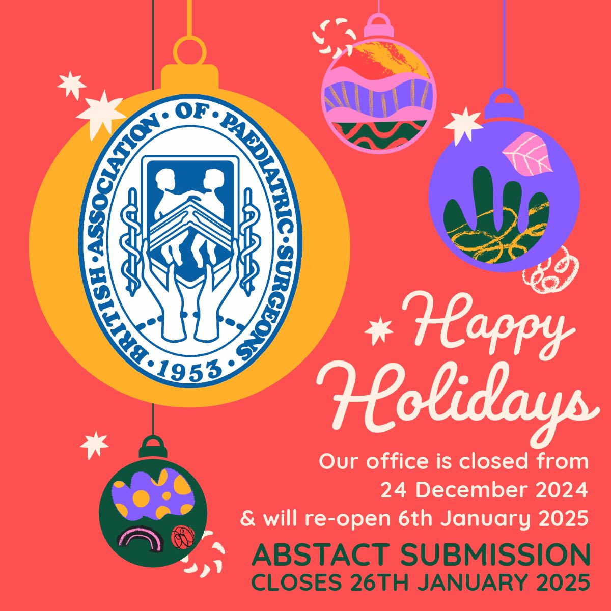 As we head towards the year’s end please note you can still submit your #71stBAPS abstracts throughout our seasonal office closure.