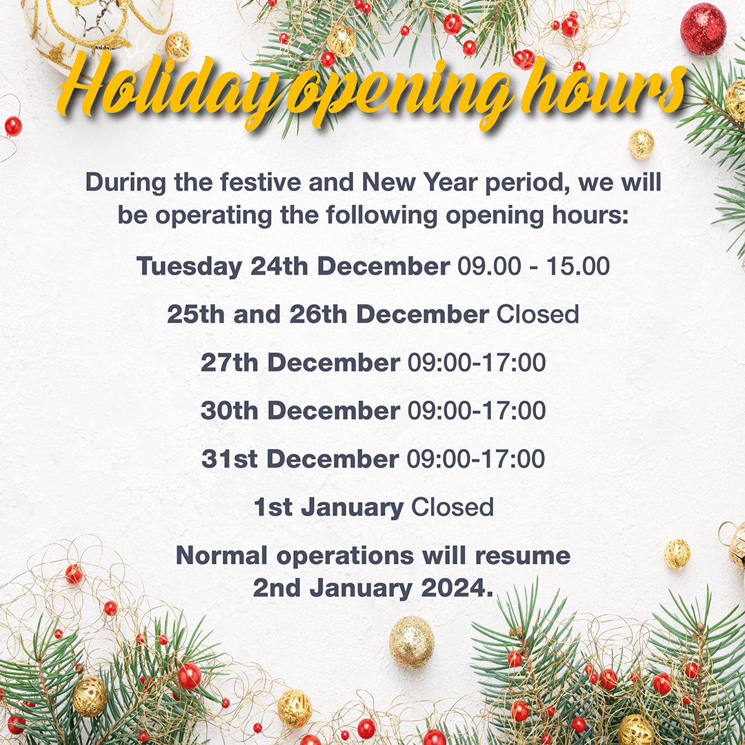 We're still here for you to help you over the festive season!🎊

If you require any support, we will available during these hours⬇️