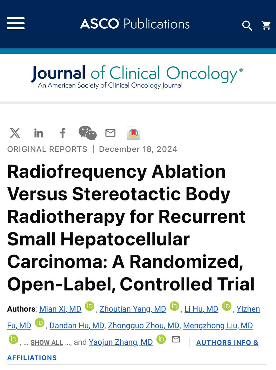 🎙 Randomized Trial 🚨: SBRT vs. RFA for Recurrent Small HCC—Is It Time to Rethink Local Treatment? <a href="/OncoAlert/">OncoAlert</a> 

🔬 Study Highlights:
📌 Phase III trial, 166 👥 with recurrent HCC (≤5 cm, single lesion).
📌 Randomized to RFA (n=83) or SBRT (n=83)

Key Outcomes:
✅ Local