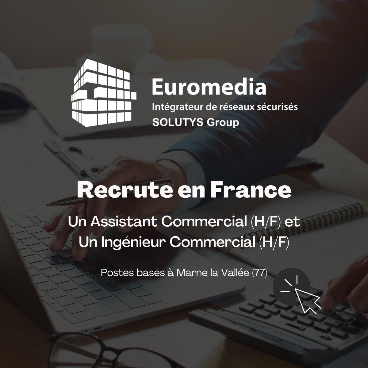<a href="/EuromediaFr/">Euromedia</a> membre de <a href="/Solutys/">SOLUTYS Group</a> recrute un(e) Assistant(e) Commercial(e) et un(e) Ingénieur(e) Commercial(e) à Marne-la-Vallée (77). Consultez les annonces et candidatez ici : solutys.com/recrutement/

#OffreEmploi