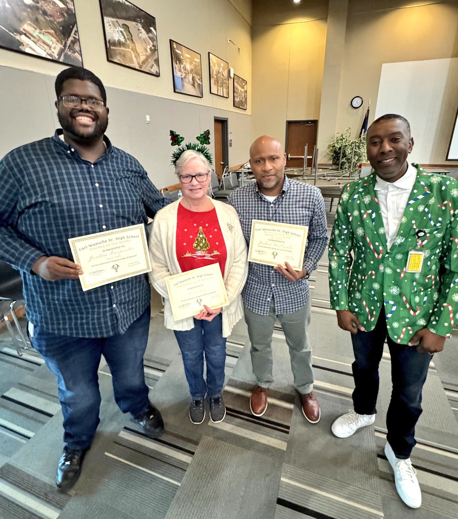 Carl Wunsche Sr. High School (@cwhs_springisd) on Twitter photo Our faculty meeting means it is time for staff-nominated Employee of the Month awards! Congrats to:
Mr. Carpenter - Teacher of the Month 🎉
Mr. Westbrooks - Non-Instructional Staff of the Month 🎉
Ms. Deyo - Paraprofessional of the Month 🎉
#NextLevelExcellence
<a href="/DrAlfredJames/">Alfred James, Ed.D.</a> Our faculty meeting means it is time for staff-nominated Employee of the Month awards! Congrats to:
Mr. Carpenter - Teacher of the Month 🎉
Mr. Westbrooks - Non-Instructional Staff of the Month 🎉
Ms. Deyo - Paraprofessional of the Month 🎉
#NextLevelExcellence
<a href="/DrAlfredJames/">Alfred James, Ed.D.</a>