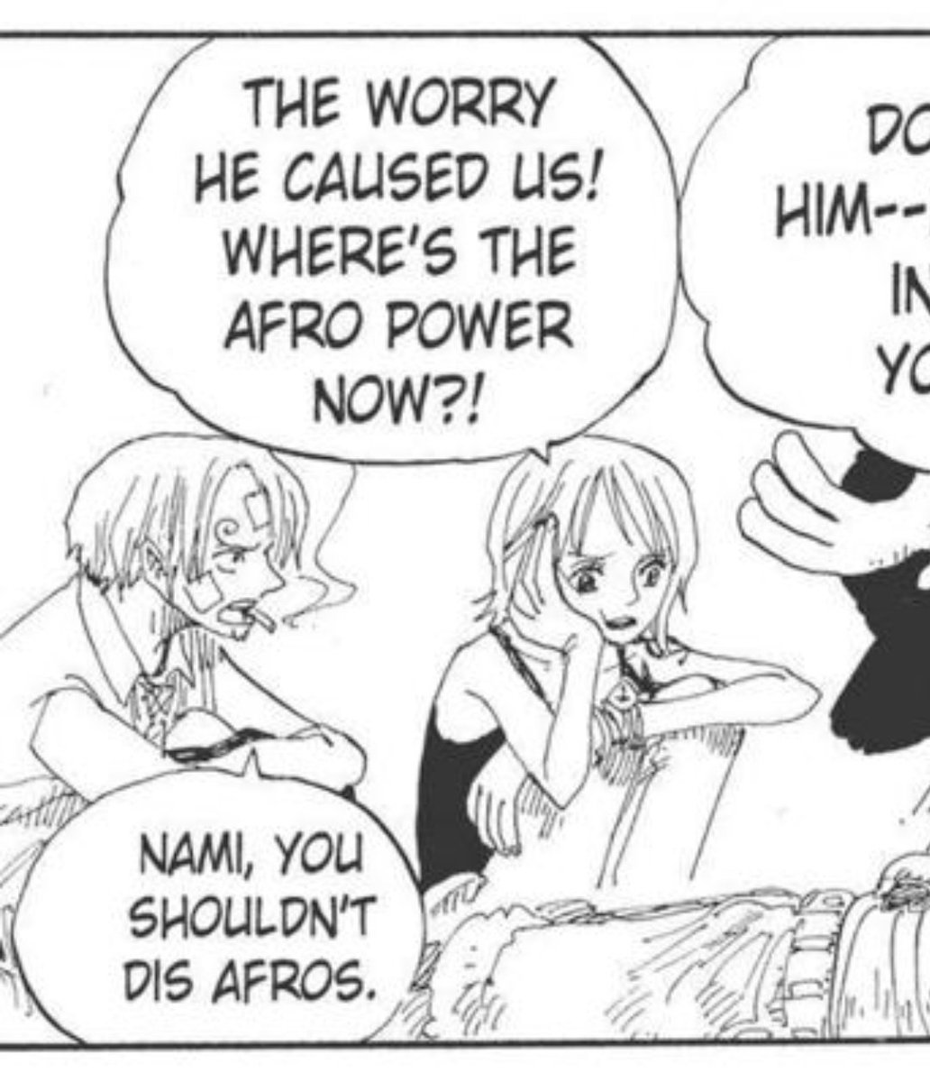hisashimitsuis's tweet photo. Nami, you shouldn't dis afros https://t.co/v6qetL75YL