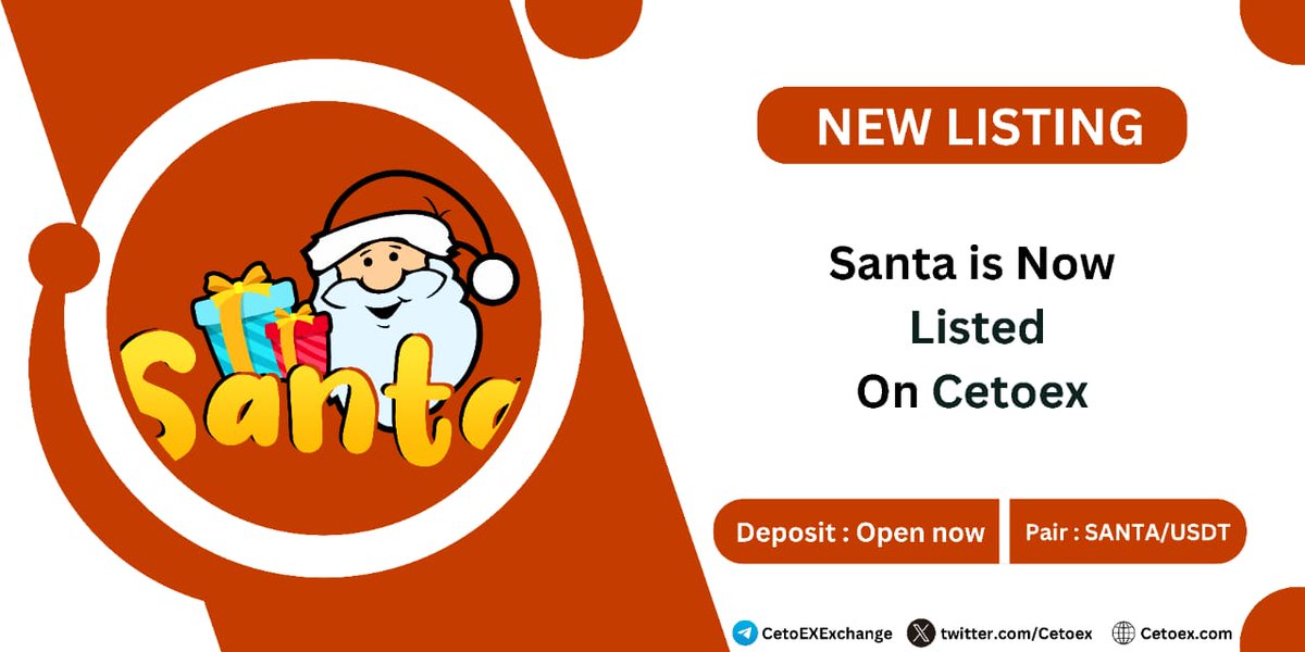 📢 New Listing Alert 🚨

@SANTATOKENSOL2 is now Listed on #CetoEX!

💎Pair: SANTA/USDT
💎Deposit: Open Now
💎Trading: Start Now 

#SANTA #cetoex #newlisting