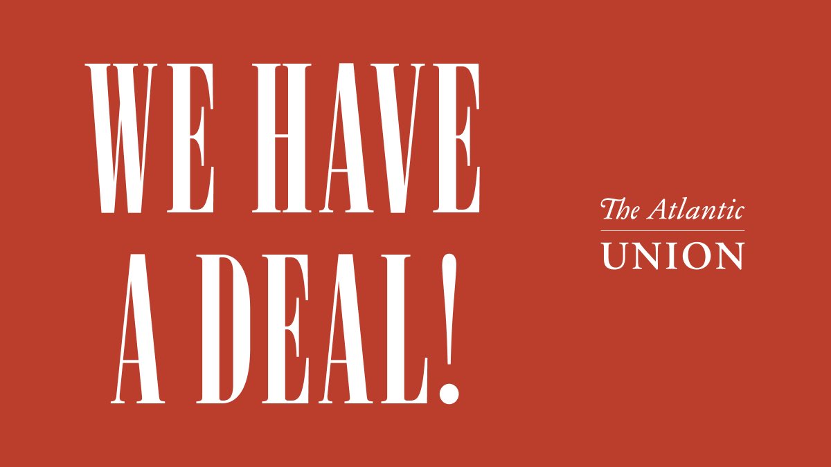 The Atlantic Union (@theatlunion) on Twitter photo WE HAVE A DEAL: We are thrilled to announce that we have a tentative, three-year deal with <a href="/TheAtlantic/">The Atlantic</a>, pending ratification by our members. Here are just a few highlights of the deal… WE HAVE A DEAL: We are thrilled to announce that we have a tentative, three-year deal with <a href="/TheAtlantic/">The Atlantic</a>, pending ratification by our members. Here are just a few highlights of the deal…