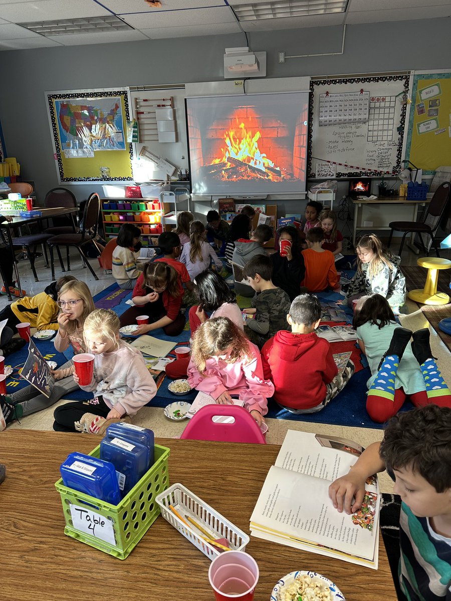 Roaring fire, left over Grinch Day snack &amp; a good book! What a wonderful way to start off our Thursday morning!