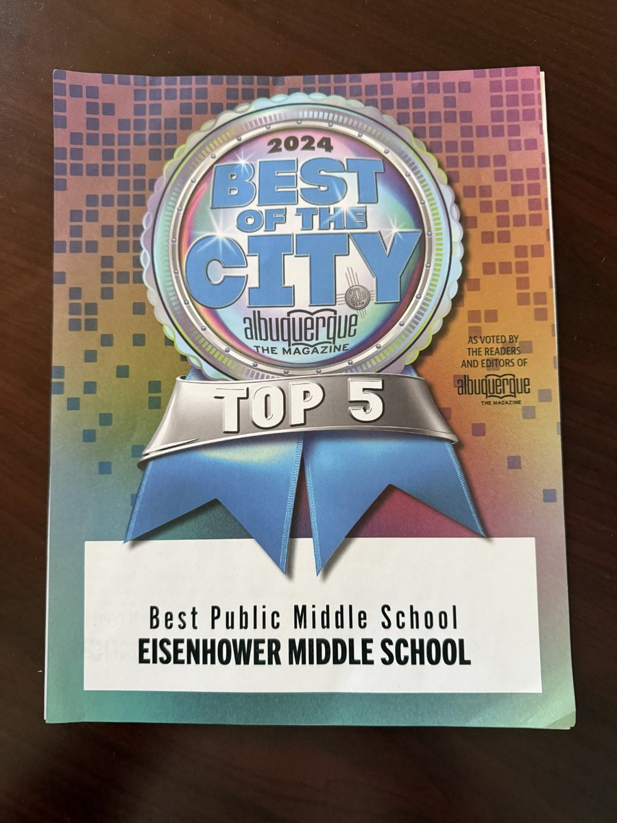 Exciting news! Eisenhower Middle School has been named one of the Top 5 Best of the City Middle Schools! 🎉 Thank you to our amazing students, staff, and community for making EMS a standout school. <a href="/melissarpool/">Melissa Pool</a> <a href="/ABQschools/">APS</a>