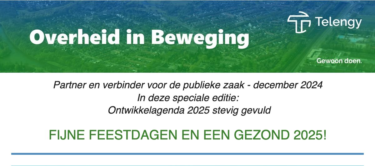 De laatste Overheid in Beweging van het jaar met een vooruitblik op 2025. Veel leesplezier en fijne feestdagen! #gemeente #data #datagedreven #nds #digitaleagendagemeenten2028 #digitalemensenrechten #omgevingswet #NIS2 #BIO2
mailchi.mp/telengy/nieuws…