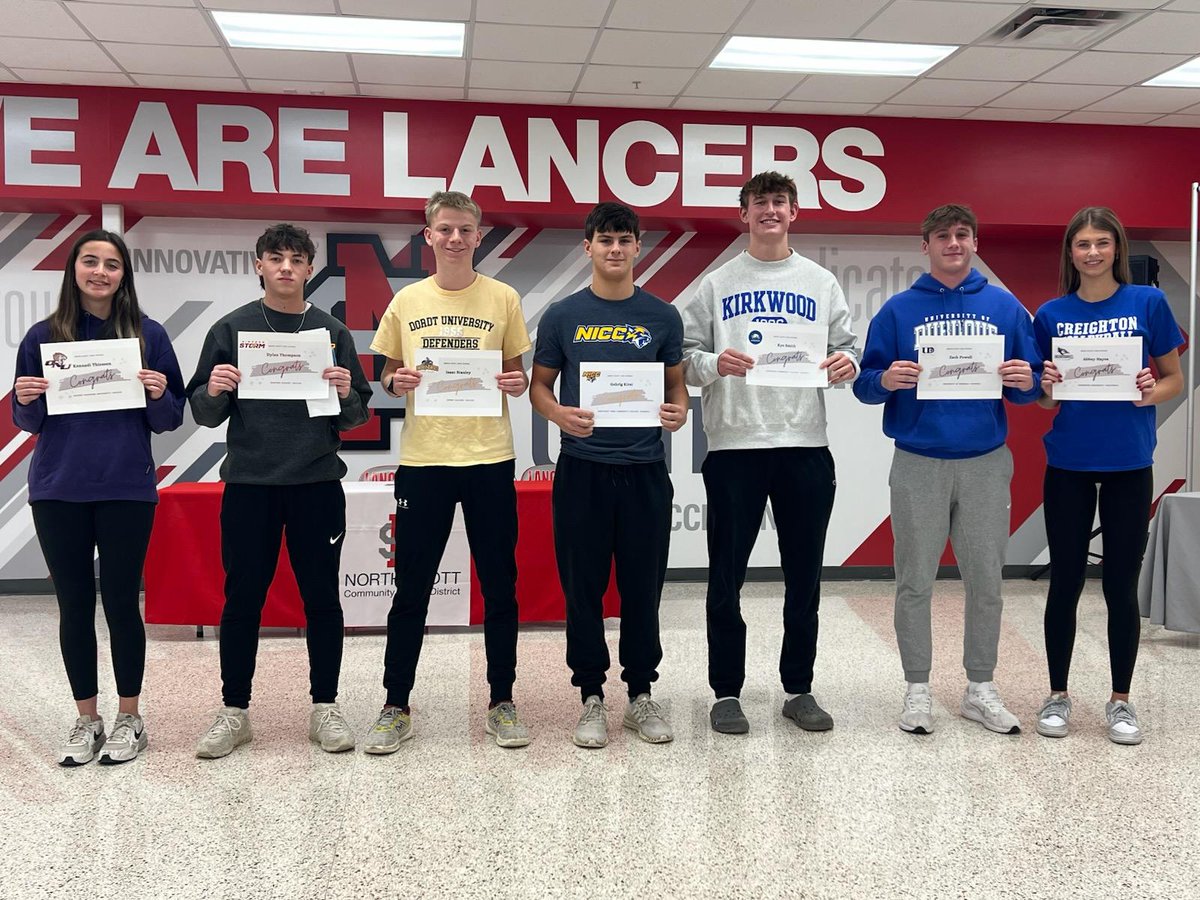 North Scott HS Signing Day.  Congrats to all and wish the best on your student athlete journey in college!  GO LANCERS!
