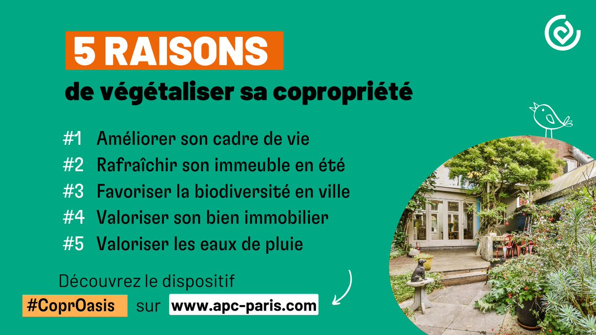 AparisClimat's tweet photo. 🙌  Et si vous commenciez l'année avec un projet de #végétalisation dans votre #copropriété ? 

On vous donne 5 bonnes raisons de vous lancer⤵️ 

Le dispositif #CoprOasis de la Ville de Paris propose un accompagnement gratuit et des aides financières
👉https://t.co/YfJy1Vr4UO https://t.co/MCeS6jx7LG