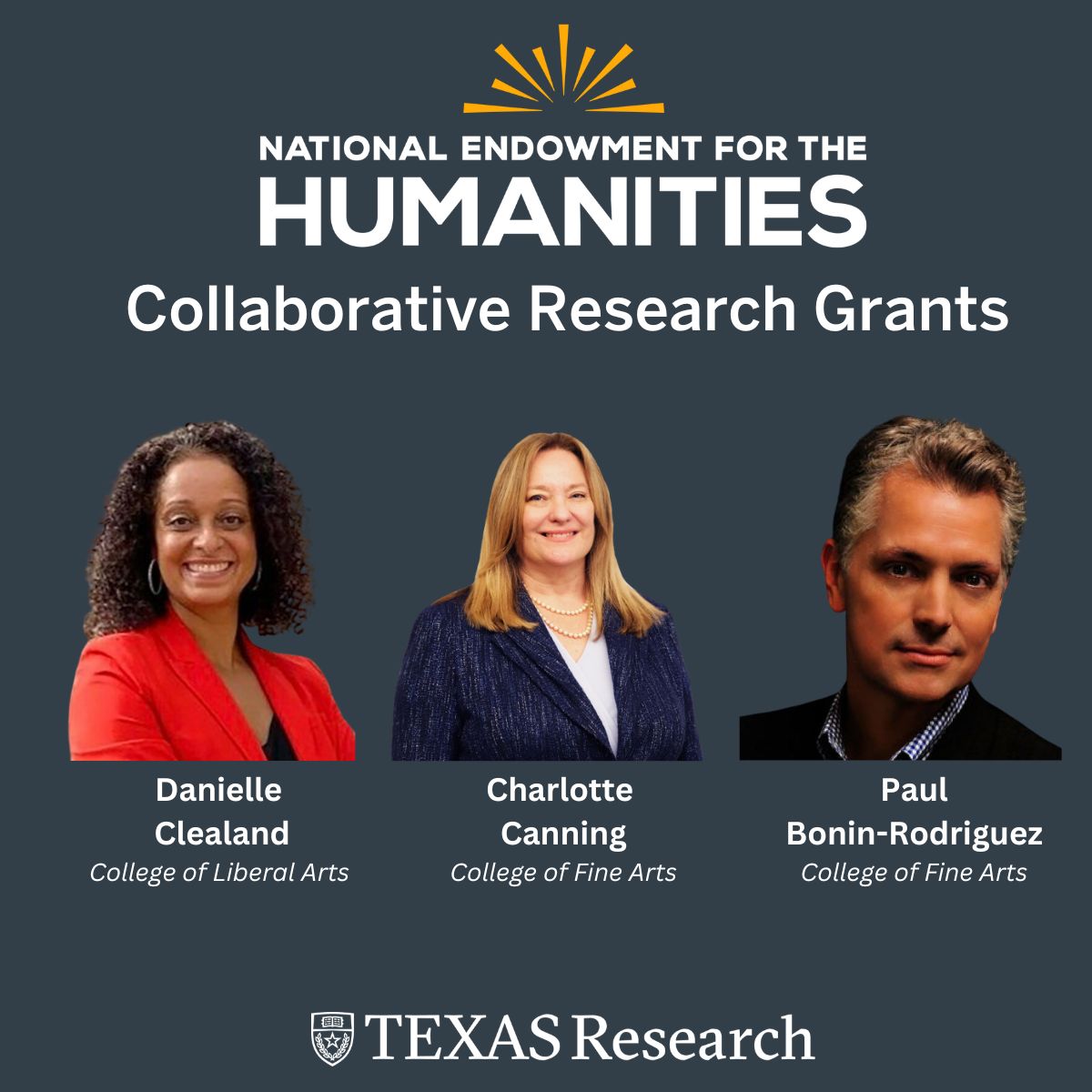 UT Austin Research (@utexasresearch) on Twitter photo UT researchers have been awarded highly-coveted grants from <a href="/NEHgov/">National Endowment for the Humanities</a>ās Collaborative Research program. The program is one of few in the nation that support collaborative research in the humanities, making it particularly impressive that two were awarded to UT.
Congratulations UT researchers have been awarded highly-coveted grants from <a href="/NEHgov/">National Endowment for the Humanities</a>ās Collaborative Research program. The program is one of few in the nation that support collaborative research in the humanities, making it particularly impressive that two were awarded to UT.
Congratulations