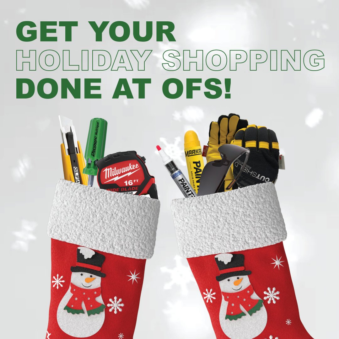 OTTtools's tweet photo. Get your holiday shopping done at OFS! Fill their stocking with a wide selection of gifts under $20 this holiday season, from Markal markers, Milwaukee tape measures, Picquic screwdrivers, OLFA knives, Watson gloves, Pyramex safety wear and gift cards. https://t.co/2eKK05AvDb
