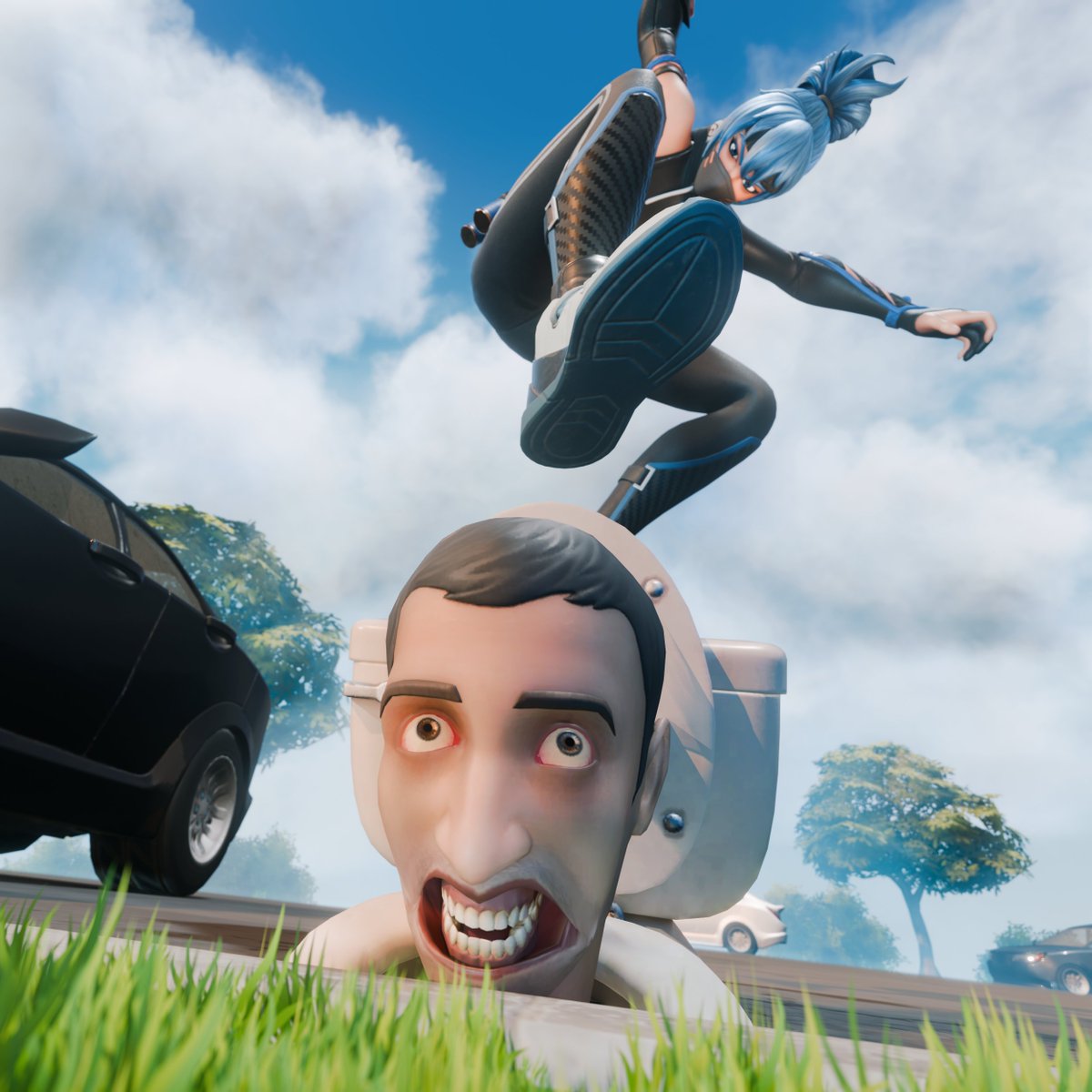 Wanna see your main curb stomp Skibidi Toilet? Comment a skin I may create you an image like this 😁

#FortniteArt #FortniteC6S1鬼Hunters