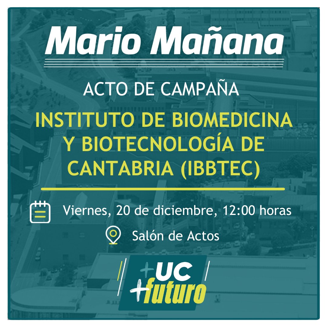 MarioMC2025's tweet photo. 📅 Mañana estaremos en el Instituto de Biomedicina y Biotecnología de Cantabria (@ibbtec)
🤝 Será nuestro último acto antes de las vacaciones de Navidad, con propuestas enfocadas en la investigación, la innovación y la mejora de la vida universitaria.
¡Os esperamos! #votaMARIO https://t.co/JimYJ0esgn