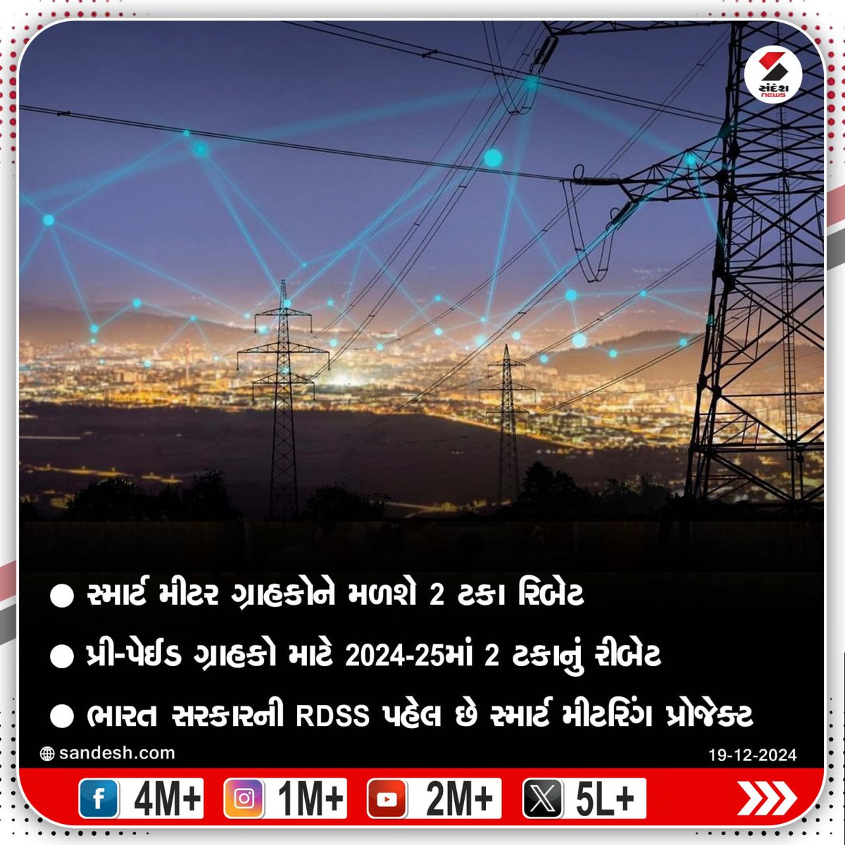 sandeshnews's tweet photo. સ્માર્ટ મીટર માટે સરકારે જાહેર કરી રિબેટ યોજના
સ્માર્ટ મીટર ગ્રાહકોને મળશે 2 ટકા રિબેટ
પ્રી-પેઈડ ગ્રાહકો માટે 2024-25માં 2 ટકાનું રીબેટ
ભારત સરકારની RDSS પહેલ છે સ્માર્ટ મીટરિંગ પ્રોજેક્ટ
#SmartMeter #Goernment #RebateScheme #Customers #SmartMeteringProject #RDSSInitiative #SandeshNews