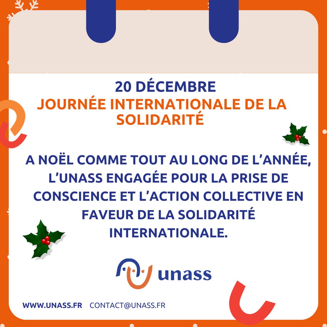UNASS_fr's tweet image. 20 décembre : Journée de la Solidarité Internationale 🤝🏽
À Noël, comme tout au long de l'année, l'UNASS reste engagée dans la prise de conscience et l'action collective en faveur de la solidarité internationale.
#UNASS #calendrier #secourisme #premiersecours