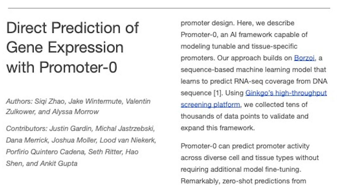 DNA prompt engineering is a fun idea. Ginkgo just released Promoter-0, an AI framework using prompt engineering to predict promoter activity.

ai.ginkgo.bio/resources/whit…