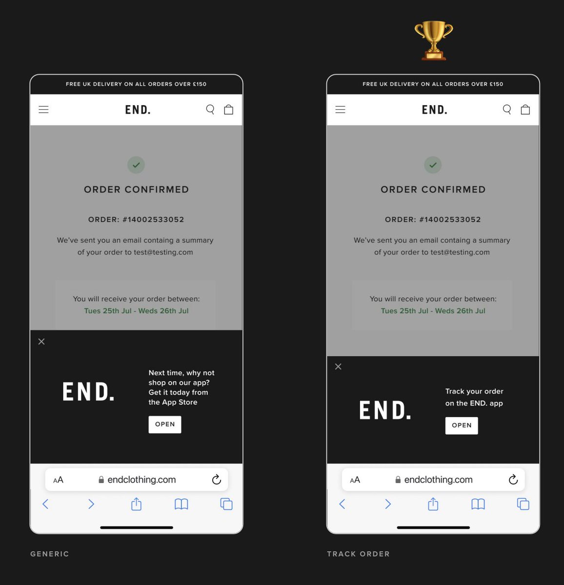 Do you know which CTA drives your customers to convert?

END. tested “Track your order in the app” vs. a generic app CTA — and doubled click, install, and open rates.

Find out how smart A/B testing can boost your app growth 👉 branch.io/resources/case…