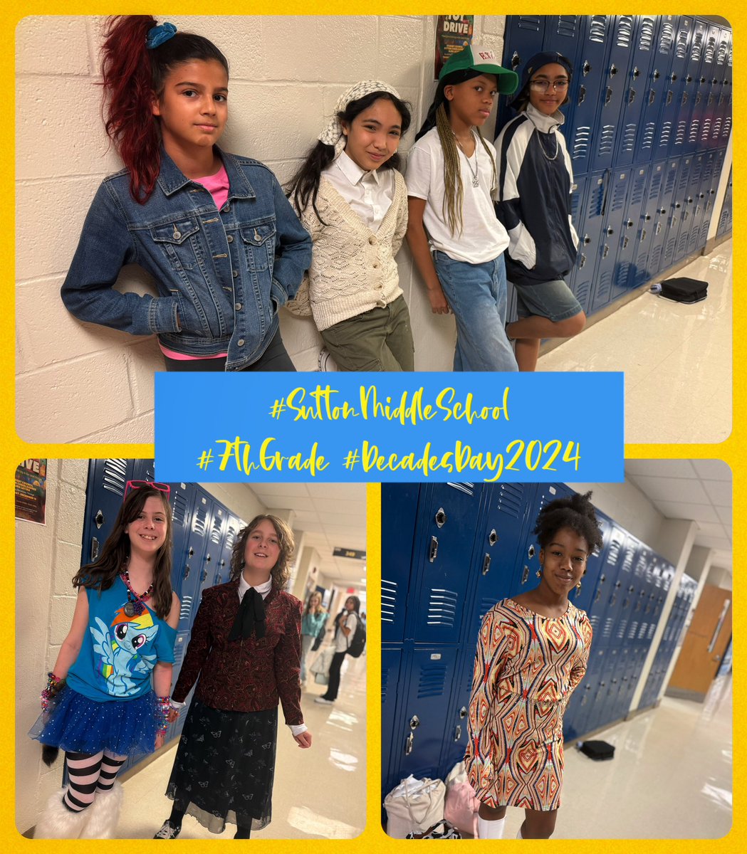 VirgoEducator's tweet photo. 7th grade students and teachers stepped back in time at Sutton Middle School! ππ€ππ€
Itβs Decades Day during Spirit Week, and weβre celebrating the coolest styles and vibes from the past! π #DecadesDay #SpiritWeekFun
Returning back to teaching middle school after 10 years of teaching elementary school has been a complete VIBE! #MiddleSchoolRocks
These past 18 weeks of the semester have been amazing. π€©
@SuttonCougars @SuttonPTA @MerriweatherEDU @fhenderson1908 @FPB_SuttonPA @SMSFielder @SEL_APS @apsupdate
