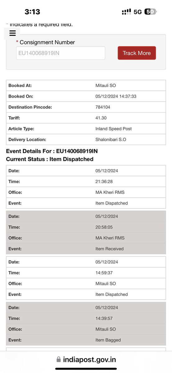 crazyanuj's tweet photo. @IndiaPostOffice @narendramodi @JM_Scindia   I have booked this article on 05 December 24. No tracking details updated after that. I have sent urgent documents and the item is still not delivered after 15 days. Is this your speed post. Pathetic experience. https://t.co/i7rj1Qs59C
