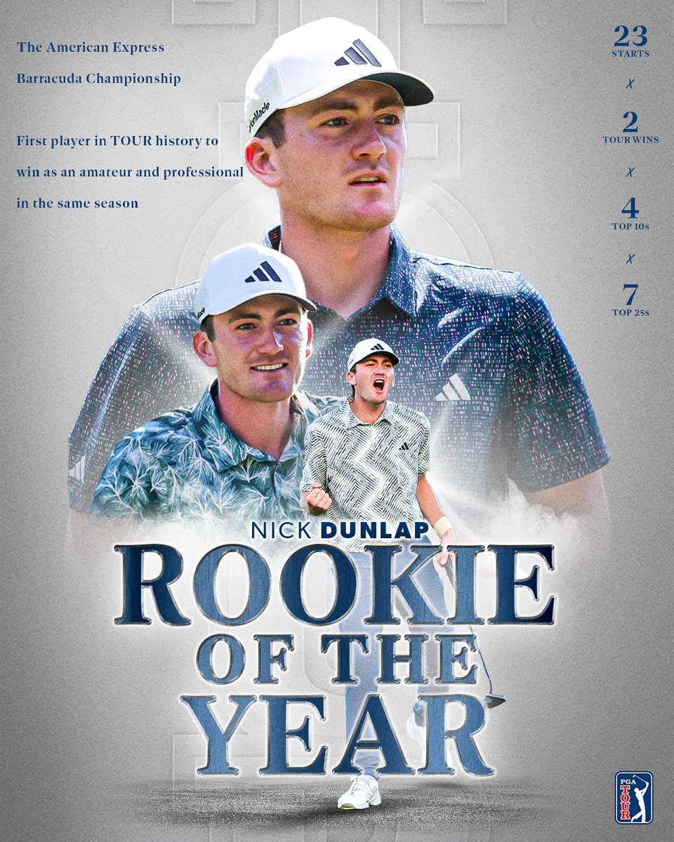 The first player to win as an amateur and professional in the same season 🏆🏆

20-year-old Nick Dunlap is the 2024 Rookie of the Year!