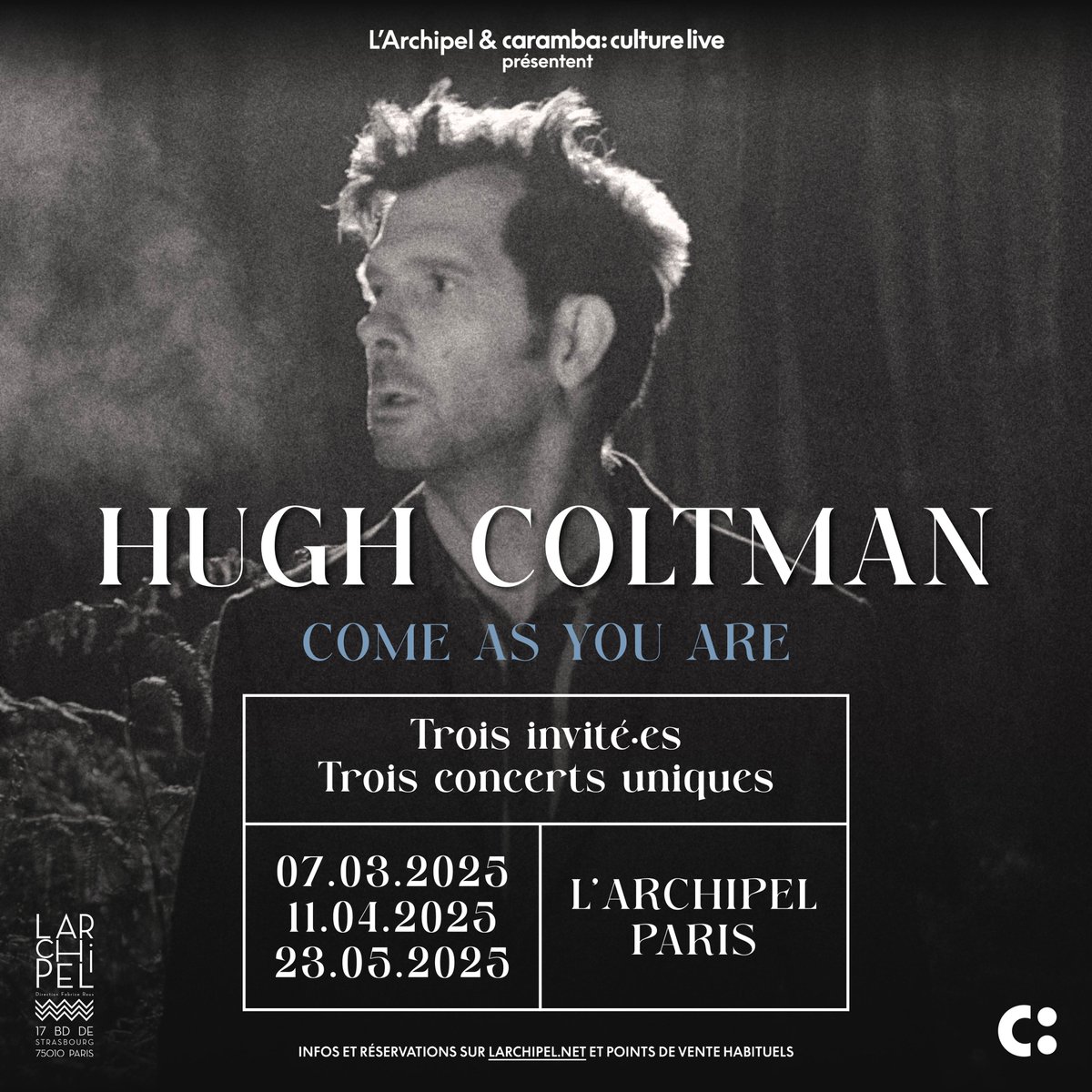 Annonce concert🎵
🗓️HUGH COLTMAN 3 dates
ℹ️larchipel.net/spectacle/hugh…
Deuil, rôle de père, crise de la cinquantaine et vertige de l’époque : le crooner rock à l’accent so british ne triche pas
Parées de jazz, folk &amp; blues, ses chansons poétiques en diable vous touchent en plein cœur