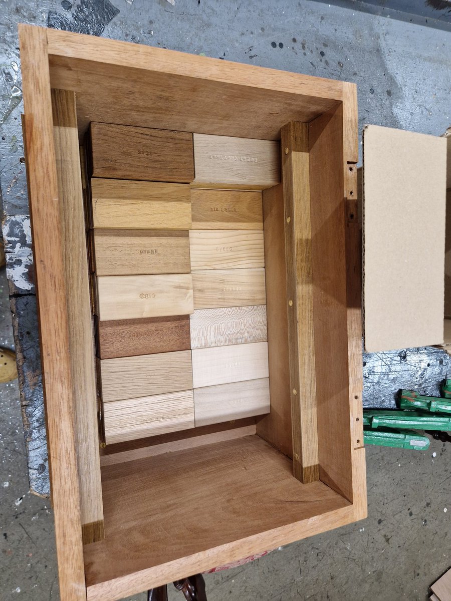 Been building a nice collection of wood samples over the last two and a bit years. I have most of them with a varnish finish, oil finish and no finish. Recently started making a box to put them in. The box is by no means my best work but the project as a whole has been fun.