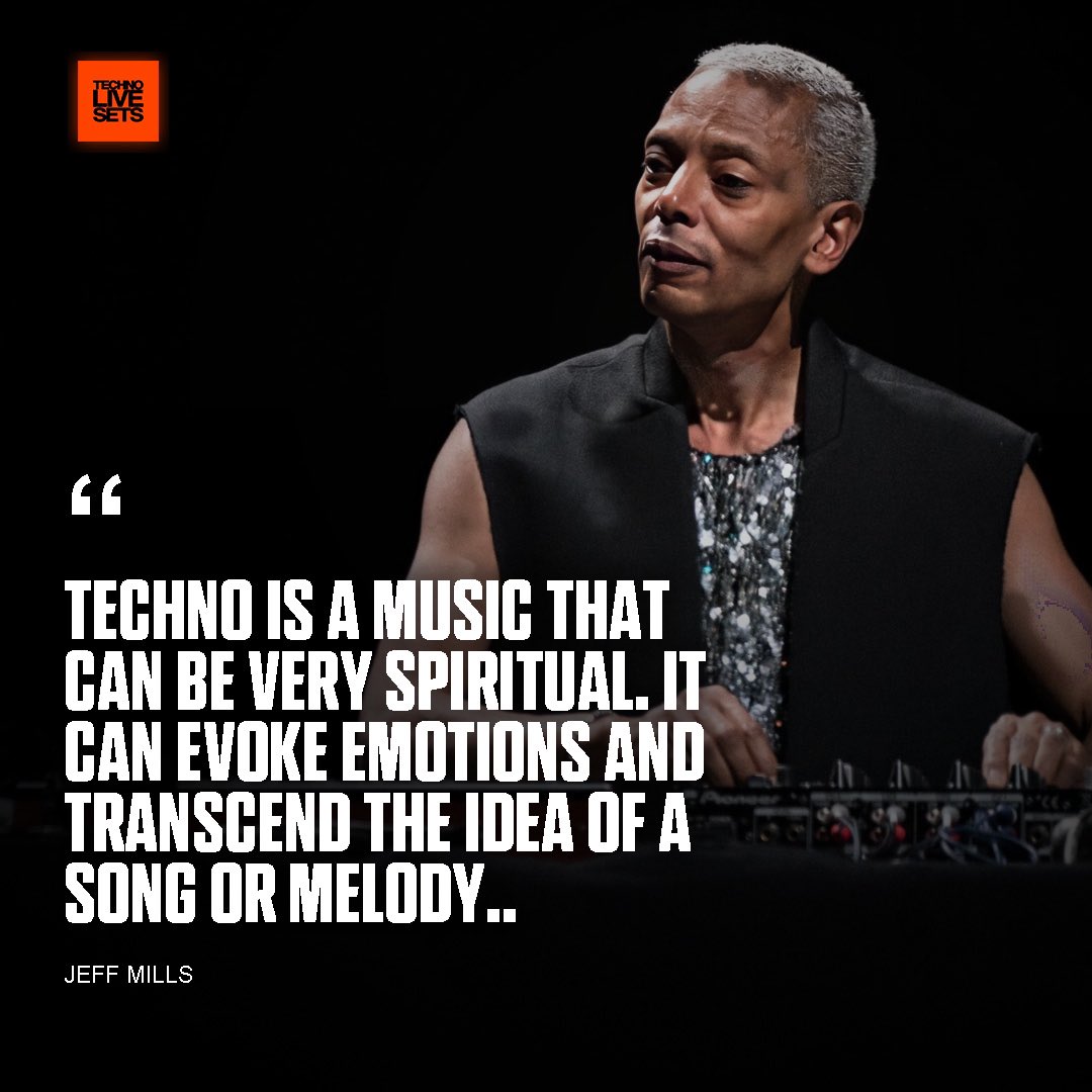 TechnoLiveSets's tweet photo. Techno can evoke emotions and transcend the idea of a song or melody" Jeff Mills https://t.co/BmiFjbe5Ze