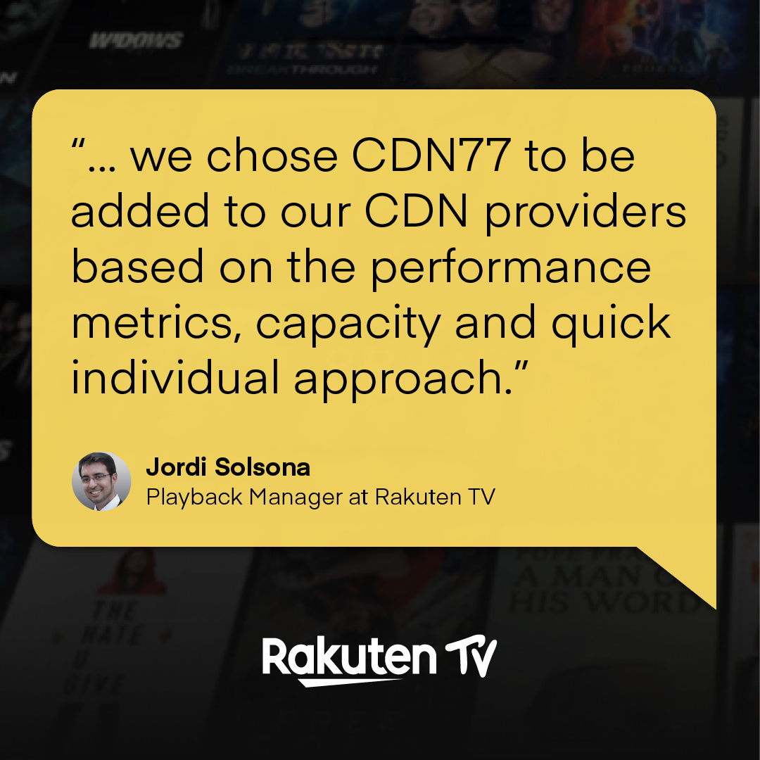 CDN77.com (@cdn77com) on Twitter photo Just a few months ago, <a href="/RakutenTV/">Rakuten TV UK</a> was looking for a new provider to keep their multi-CDN stack diversified. Fast forward to today, we’re proud to deliver thousands of hours of entertainment to their users daily. Discover their full experience at: cdn77.com/reviews Just a few months ago, <a href="/RakutenTV/">Rakuten TV UK</a> was looking for a new provider to keep their multi-CDN stack diversified. Fast forward to today, we’re proud to deliver thousands of hours of entertainment to their users daily. Discover their full experience at: cdn77.com/reviews
