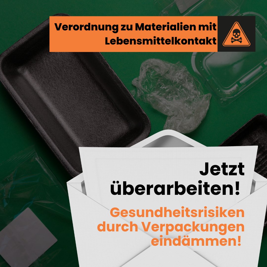 Wir brauchen Schutz vor gefährlichen Gefährlichen Chemikalien aus Lebensmittelverpackungen! 
Über 50 Organisationen fordern die EU Kommission auf, die aktuelle FCM-Verordnung noch in der laufenden Legislaturperiode zu überarbeiten. 
👀exit-plastik.de/fcm-brief-vdl/