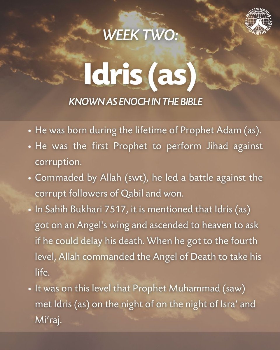 muslimhandsuk's tweet photo. ๐ Prophet Series: Prophet Idrees (AS) ๐
Do you know any more about Prophet Idrees (AS)? Share them in the comments below! ๐ฌ
#ProphetSeries #ProphetIdrees #IslamicHistory #QuranicStories #Sunnah #IslamicKnowledge #Faith https://t.co/ZsCfaLhTRa