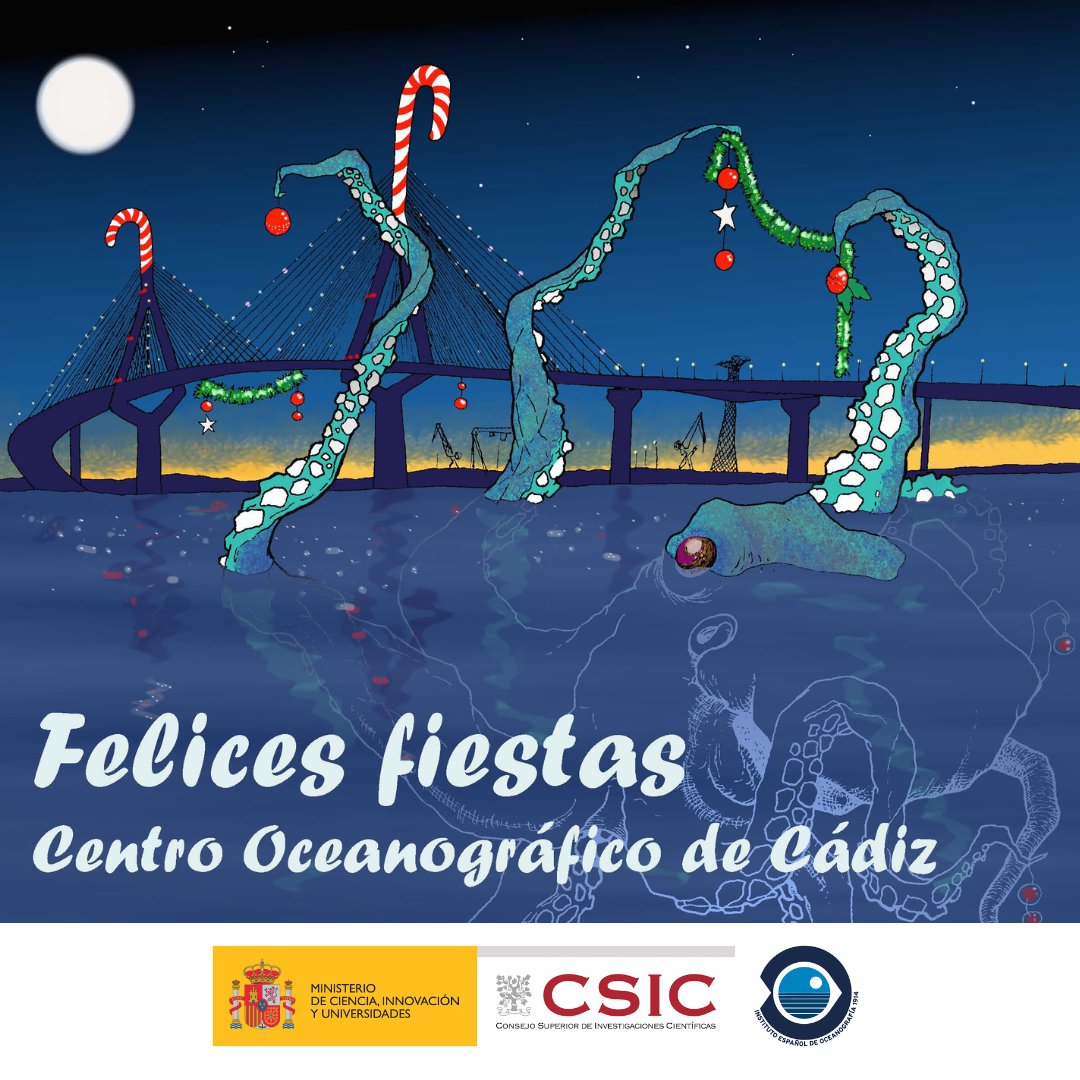 IEO Cádiz (@ieo_cadiz) on Twitter photo Desde el Centro Oceanográfico de Cádiz os deseamos felices fiestas y un próspero año 2025 cargado de avances científicos📢Nos va la vida y el futuro del planeta en ello.
🥳Salud y ciencia 🥳
📷Diseño de nuestra compañera <a href="/IzaskunVillar/">Izaskun Villar Menéndez</a> Desde el Centro Oceanográfico de Cádiz os deseamos felices fiestas y un próspero año 2025 cargado de avances científicos📢Nos va la vida y el futuro del planeta en ello.
🥳Salud y ciencia 🥳
📷Diseño de nuestra compañera <a href="/IzaskunVillar/">Izaskun Villar Menéndez</a>
