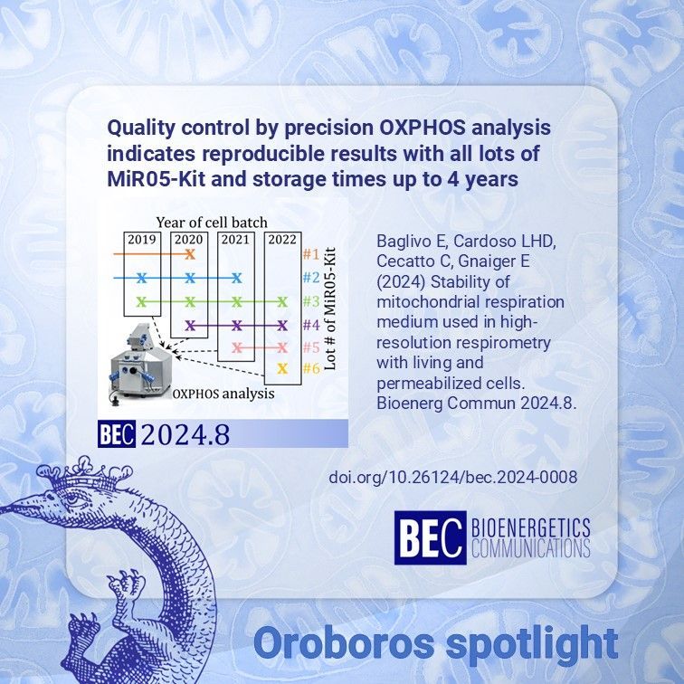OroborosI's tweet image. In the recent @bioenerg_commun publication, Baglivo et al demonstrated a constant quality of MiR05-Kit up to several years of storage.
Read it here: buff.ly/3Zz6lpR 
#HighResolutionRespirometry #mitochondria #OpenAccess