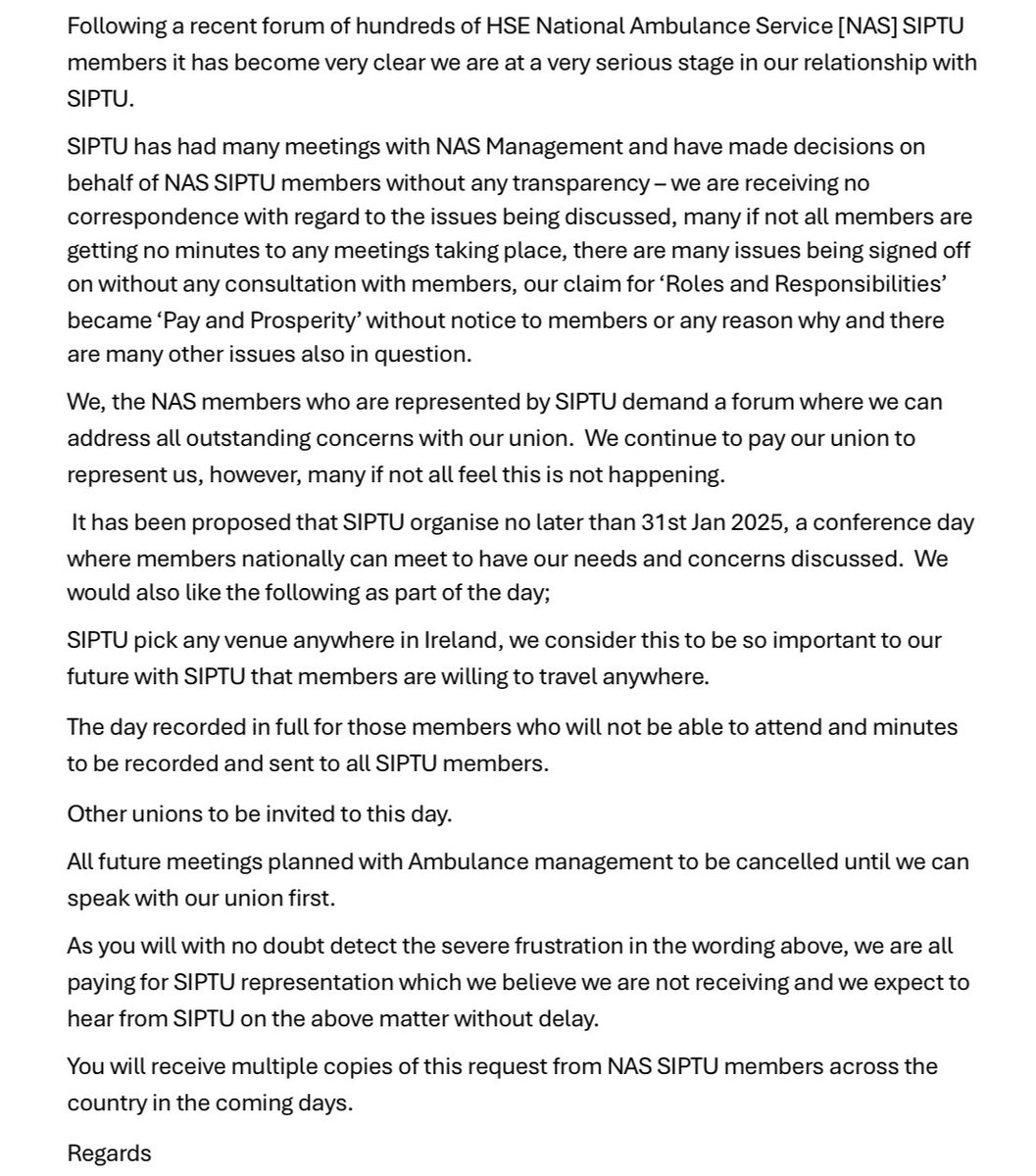 999Whistler's tweet photo. This morning at 10am National Ambulance Service Staff served this letter upon their respective unions @SIPTU @siptuhealth @unitetheunion @nasra_sallins https://t.co/dTK5m59D7p
