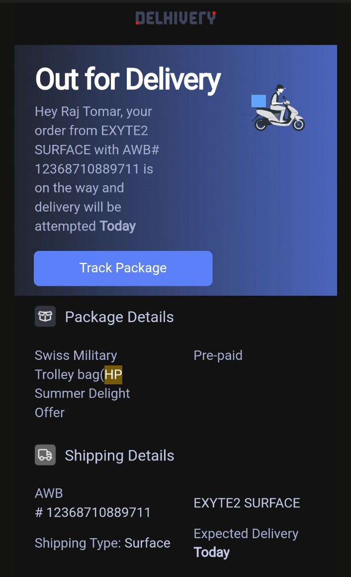 rajtomar01's tweet photo. @delhivery @help_delhivery , Hello sir A parcel of mine was supposed to arrive but you have returned that parcel. You had told me that you are bringing the parcel but you returned it and it was a prepaid parcel. https://t.co/hnWAfMVkjW