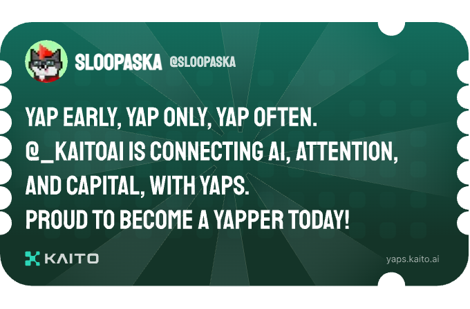 sloopaska's tweet photo. Yap early, yap only, yap often.

@_kaitoai is connecting AI, attention and capital with Yaps.

Just claimed my social card and I'm accumulating Yap points in real-time.

Claim yours 👉 https://t.co/t1ECU5q3LU https://t.co/z48dNsgnQd