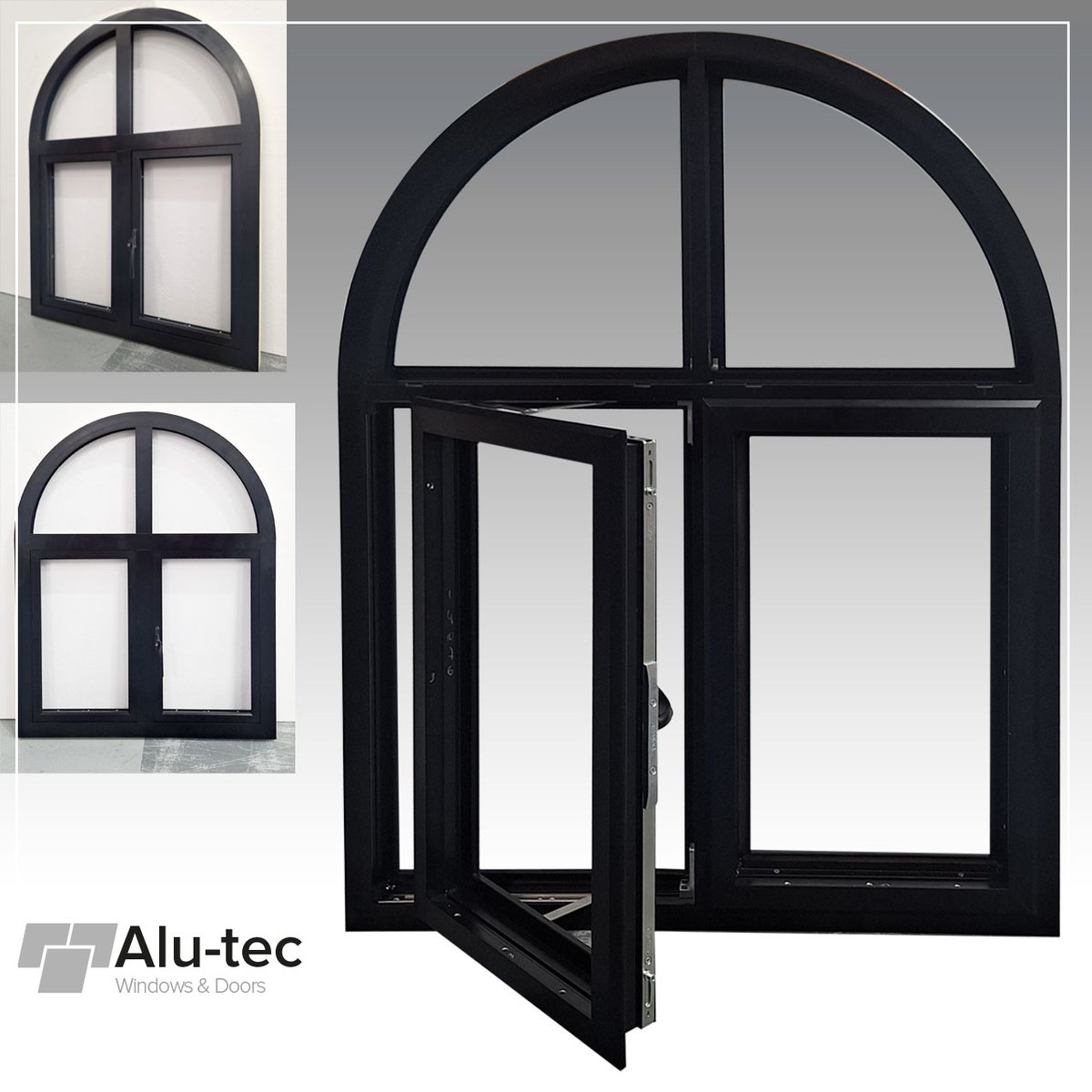 Alu-tec have been busy fabricating these shaped windows this week. Arched frame with one dummy sash &amp; one opening sash. So many different shapes, sizes &amp; colours filter through our ali factory - we'd never get bored of seeing the same old window style or door! 
#Aluminiumwindows