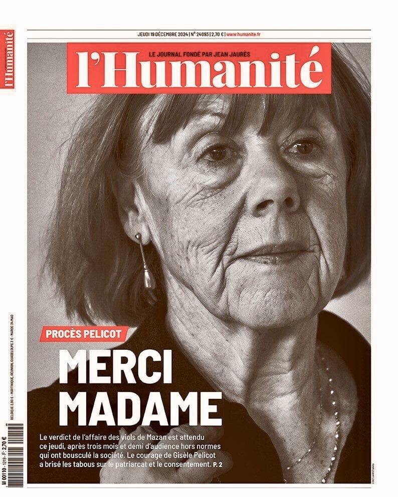 Gisele Pelicot has become a beacon for women across the world and her bravery is an inspiration to us all. Today I think of her and the women in her family, and all the women who have been abused by men. As she said “It’s not for us to have shame, it’s for them.” Justice.