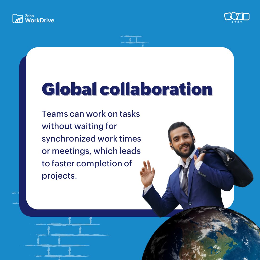 ZohoWorkDrive's tweet image. Why settle for the ordinary when you can work in a way that’s flexible, global, and more efficient? Here are some reasons why asynchronous work can be more efficient.

Discover how WorkDrive empowers this dynamic work style: zurl.co/vPQSY

#WorkCulture #AsynchronousWork