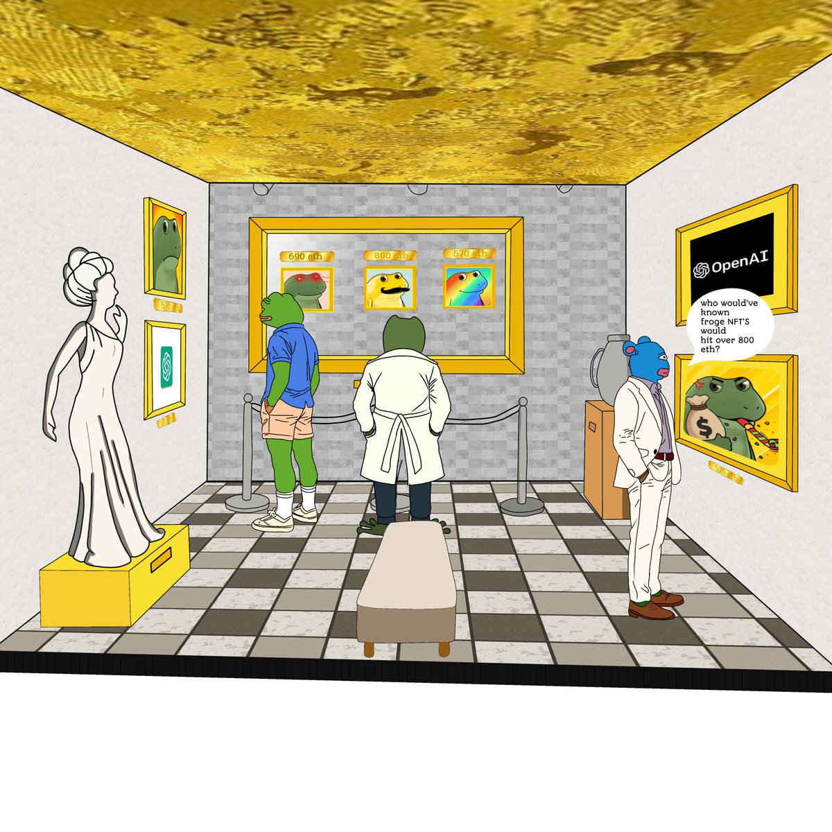 Crypto_Hashira1's tweet image. After 3 days of working on this artwork i finally came up with this amazing piece for @FrogeVIP 

This is nothing but a pure glimpse of how Nft gallery ganna look like in 2050.

Super bullish on $Frog project.

#FROGE #memecoin #OpenAI12Days