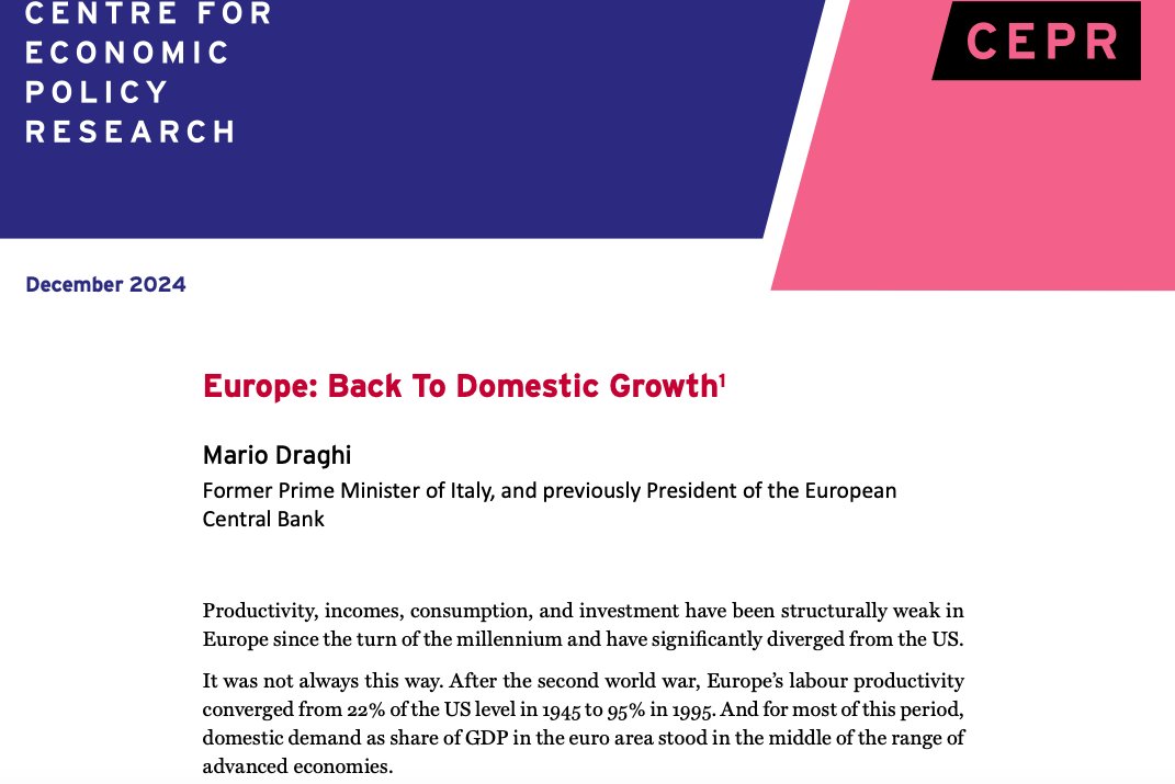 heimbergecon's tweet photo. This important new Draghi speech emphasizes: Europe needs to foster *domestic* growth (instead of over-relying on exports).

Draghi points to the weakness of domestic demand as a major (€zone) problem, driven by weak wage growth ("internal devaluation") and fiscal consolidation. https://t.co/ATjfBhv1s5
