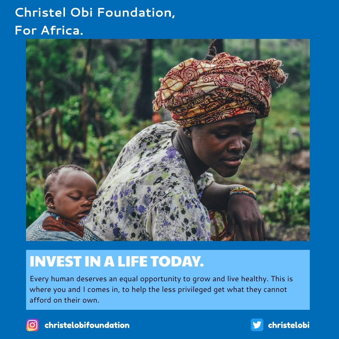 christelobi's tweet photo. Did you know? The best investment in life is life? Well, i hope this makes sense. 

Every donation counts and makes a world of difference. 💖
-
Invest in a life today!

#ChristelObiFoundation #SupportAfrica #SupportNigeria #Charity #MakeADifference #SpreadLove https://t.co/a5sOMB4Txe
