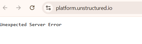 vpranavkumar's tweet photo. @UnstructuredIO Looks like platform is down. https://t.co/zwWm6JRXGs