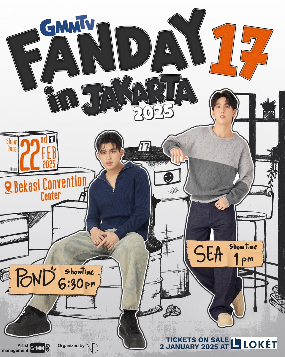 ppnaravit's tweet photo. Hi, Indonesian fans!
GMMTV FANDAY returns to make your hearts flutter with two hotties!

Come and meet Sea and Pond 

At GMMTV FANDAY 17 IN JAKARTA
📌22 February 2025
at Bekasi Convention Center

Tickets go on sale on 2 January 2025 at LOKÉT
Get yourself ready and check out more info on FB/IG/X: GMMTV

————————

สวัสดีแฟนๆชาวอินโดนีเซีย
GMMTV FANDAY กลับมาอีกครั้งแล��ว
คราวนี้มาเสิร์ฟความฟินพร้อมกับ 2 หนุ่ม

มาเจอกับ ซี และ ปอนด์ 
ในงาน GMMTV FANDAY 17 IN JAKARTA
📌วันที่ 22 กุมภาพันธ์ 2568
ที่ Bekasi Convention Center

สามารถซื้อบัตรได้ในวันที่ 2 มกราคม 2568 ที่ LOKÉT
เตรียมใจให้พร้อมแล้วติดตามรายละเอียดเพิ่มเติมได้ที่ FB/IG/X : GMMTV

#GMMTVFANDAY17
#SEAFANDAYxJAKARTA
#PONDFANDAYxJAKARTA
#GMMTV