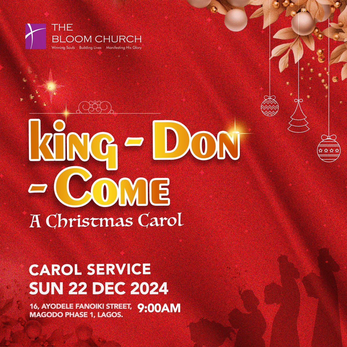 thebloomchurch's tweet photo. Tidings of great joy we bring to prepare your hearts to celebrate the birth of our King, our Promise Fulfilled, Christ Jesus our Lord.

Join us at the Bloom Church this Sunday, the 22nd of December at 9am for our carol service - KING-DON-COME.

#kingdoncome #christmascarol2024 https://t.co/nwn89qKXz9